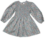 EMILY FLOWER BLUE SMOCKED BODICE DRESS