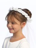 18" VEIL - SATIN FLOWERS WITH RHINESTONES