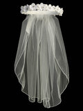 18" VEIL - SATIN FLOWERS WITH RHINESTONES