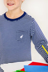 LONG SLEEVE CARTER CREWNECK - BARRINGTON BLUE AND NANTUCKET NAVY STRIPE