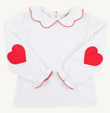 EMMA'S ELBOW PATCH TOP - WORTH AVENUE WHITE WITH RICHMOND RED HEARTS