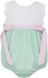 GREEN GINGHAM SCALLOPED GIRLS SUN BUBBLE WITH SIDE BOWS IN PINK