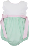 GREEN GINGHAM SCALLOPED GIRLS SUN BUBBLE WITH SIDE BOWS IN PINK