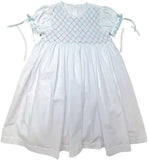 HEIRLOOM DRESS WHITE WITH BLUE AND PINK SMOCKING