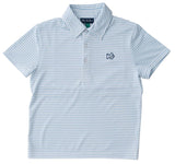 BOYS SHORT SLEEVE PRO PERFORMACE POLO IN CLASSIC CLEAR SKY BLUE AND WHITE STRIPE