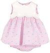 GIRLS PINK EMBROIDERED PARTY SCALLOP DRESS - KEYHOLE BACK