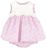 GIRLS PINK EMBROIDERED PARTY SCALLOP DRESS - KEYHOLE BACK