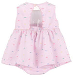GIRLS PINK EMBROIDERED PARTY SCALLOP DRESS - KEYHOLE BACK