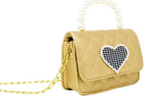 QUILTED PEARL HANDLE HEART BAG - GOLD