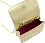 QUILTED PEARL HANDLE HEART BAG - GOLD