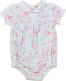 PINK TOILE BUNNY BUBBLE WITH ROUND COLAR