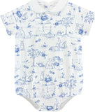 BLUE BUNNY TOILE BUBBLE WITH ROUND COLAR