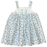 FRENCH BLUE FLORAL EMBROIDERED WHITE TOP DRESS