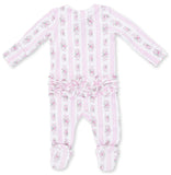 BELLA ROSE STRIPE - 2 WAY RUFFLE BACK ZIPPER FOOTIE
