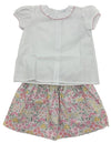 LULU BEBE SHORTSLEEVE WHITE BLOUSE WITH RUFFLE COLLAR SKIRT - BLOOMING MEADOW