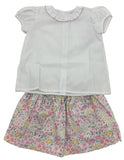 LULU BEBE SHORTSLEEVE WHITE BLOUSE WITH RUFFLE COLLAR SKIRT - BLOOMING MEADOW