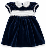 SCARLET NAVY VELVET SASH WAIST DRESS