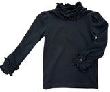 BLACK LONG SLEEVE RUFFLE COLLAR TOP