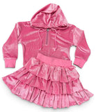 BUBBLE GUM VELVET VELOUR SKIRT SET