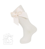 KNEE SOCK WITH GROSGRAIN SIDE BOW - IVORY