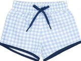 BOYS OASIS BLUE GINGHAM SWIM TRUNKS