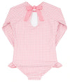 GIRLS GUAVA GINGHAM RASHGUARD ONE PIECE WITH RIC RACK