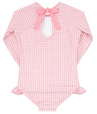 GIRLS GUAVA GINGHAM RASHGUARD ONE PIECE WITH RIC RACK