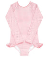 GIRLS GUAVA GINGHAM RASHGUARD ONE PIECE WITH RIC RACK