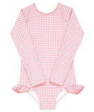 GIRLS GUAVA GINGHAM RASHGUARD ONE PIECE WITH RIC RACK