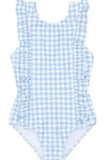 GIRLS OASIS BLUE GINGHAM RUFFLE ONE PIECE BATHING SUIT