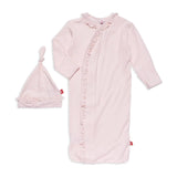 PIN DOT PINK MODAL COZY SLEEPER GOWN AND HAT SET WITH RUFFLES