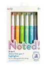 NOTED 2 - IN - 1 MICRO FINE TIP PEN AND HIGHLIGHTERS - SET OF 6