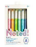 NOTED 2 - IN - 1 MICRO FINE TIP PEN AND HIGHLIGHTERS - SET OF 6