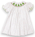 CHRISTMAS TREE SMOCKED BISHOP DRESS