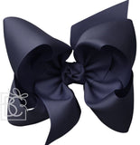 TEXAS SIZE SIGNATURE GROSGRAIN DOUBLE KNOT BOW ON CLIP - DARK NAVY