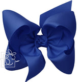 TEXAS SIZE SIGNATURE GROSGRAIN DOUBLE KNOT BOW ON CLIP - ROYAL BLUE