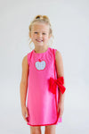 WILMA FAUX WRAP DRESS - ROMANY ROSE WITH RICHMOND RED AND APPLE APPLIQUE