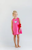 WILMA FAUX WRAP DRESS - ROMANY ROSE WITH RICHMOND RED AND APPLE APPLIQUE