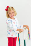MAUDE'S RUFFLE CASSIDY COMFY CREWNECK RIBBON REMINDER WITH WORTH AVENUE WHITE