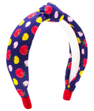 APPLE PRINT KNOT -PADDED WRAPPED HEADBAND - NAVY