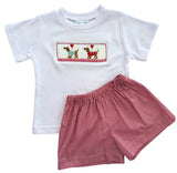 BOYS VALETINE PUP SMOCKED SHORT SET