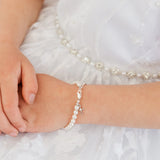 STERLING SILVER PEARLS CROSS BRACELET - LARGE