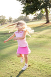 GIRLS SLEEVELESS PRO PERFORMANCE POLO SHIRT IN FUCHSIA PINK STRIPE