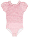 GUAVA GINGHAM PUFF SLEEVE SMOCKED SWIMSUIT