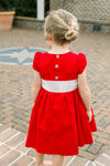 RED CORD WITH PEARLS DRESS