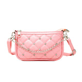 QUILTED LEATHER STUD CLUTCH-PINK