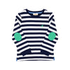 SCOTT STADIUM SHIRT - NANTUCKET NAVY STRIPE WITH KIAWAH KELLY GREEN PATCHES & STORK