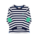 SCOTT STADIUM SHIRT - NANTUCKET NAVY STRIPE WITH KIAWAH KELLY GREEN PATCHES & STORK