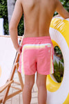 SARASOTA SWIM TRUNKS - PARROT CAY CORAL WITH COLORBLOCK STRIPES