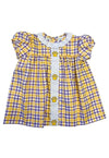 EMBROIDERED PAW LSU PLAID DRESS